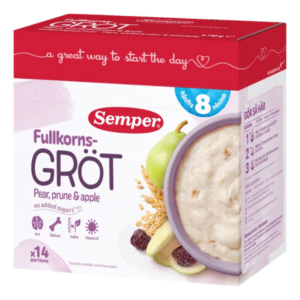 Fuldkornsgrød pære, sveske & æble - 8 mdr. - Ammenam.dk