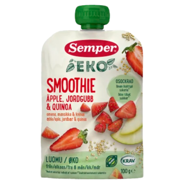 Semper EKO smoothie med æble, jordbær & quinoa - Ammenam.dk