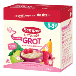 Semper Fuldkornsgrød æble, banan & hindbær 1-3 år . Ammenam.dk