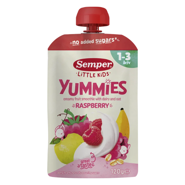 Semper Spiseklar Yummies med hindbær, havre og yoghurt - Ammenam.dk