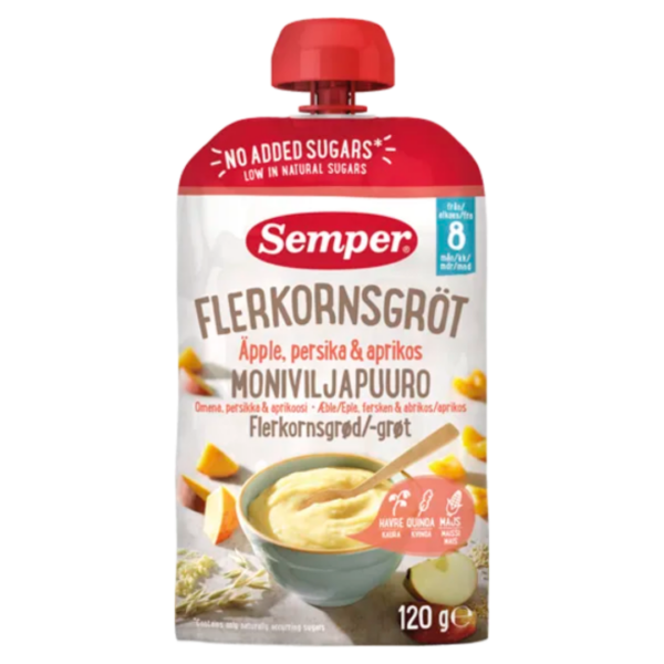 Semper Spiseklar flerkornsgrød med æble, fersken & abrikos