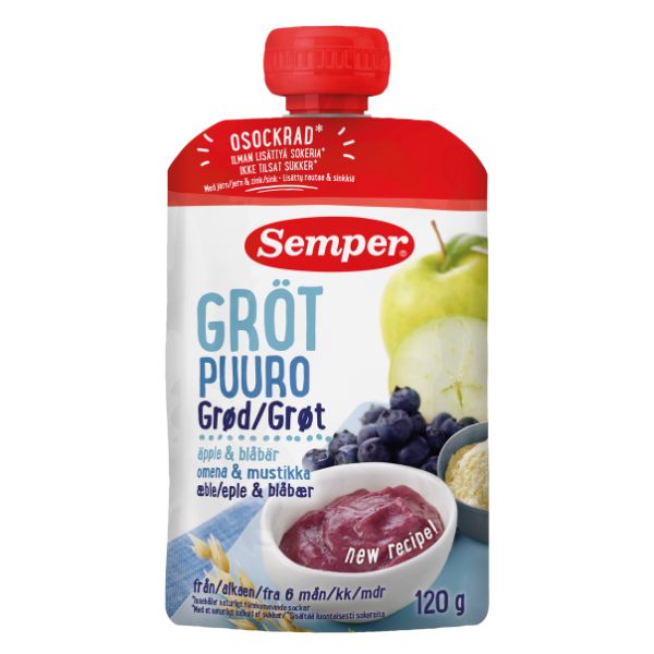 Semper spiseklar grød med blåbær og æble