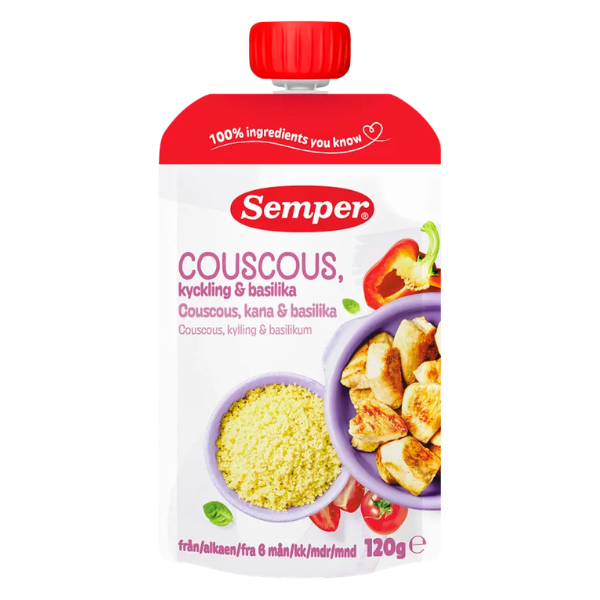 Semper spiseklar babymad med couscous & kylling - ammenam.dk