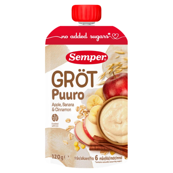 Semper spiseklar grød med æble, banan & kanel - Ammenam.dk