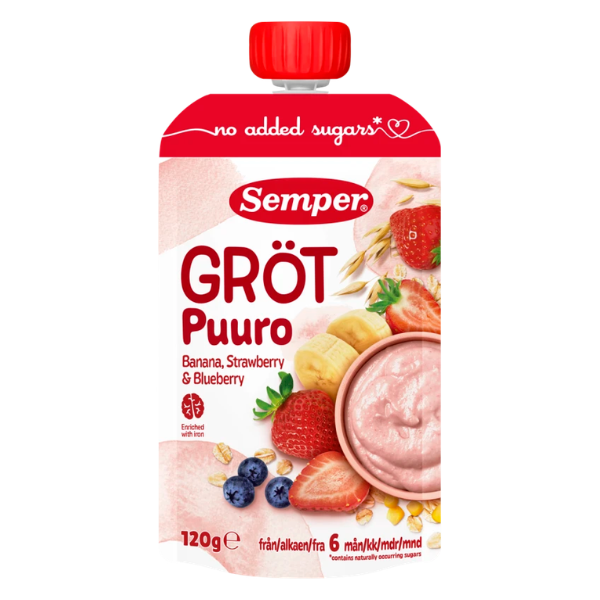 Semper spiseklar grød med jordbær og banan - Ammenam..dk