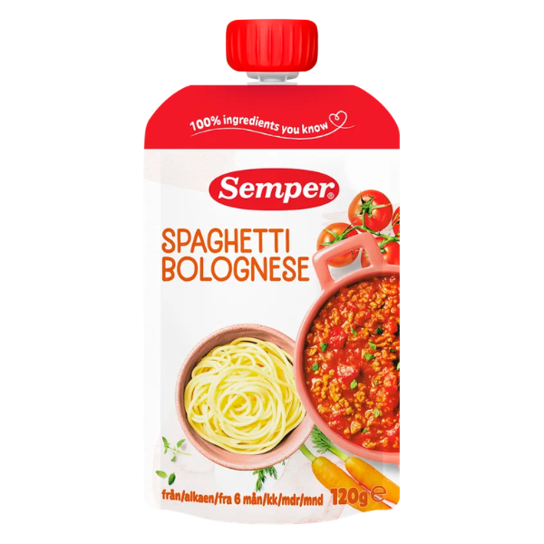 Spiseklar babymad m. spaghetti bolognese - ammenam.dk